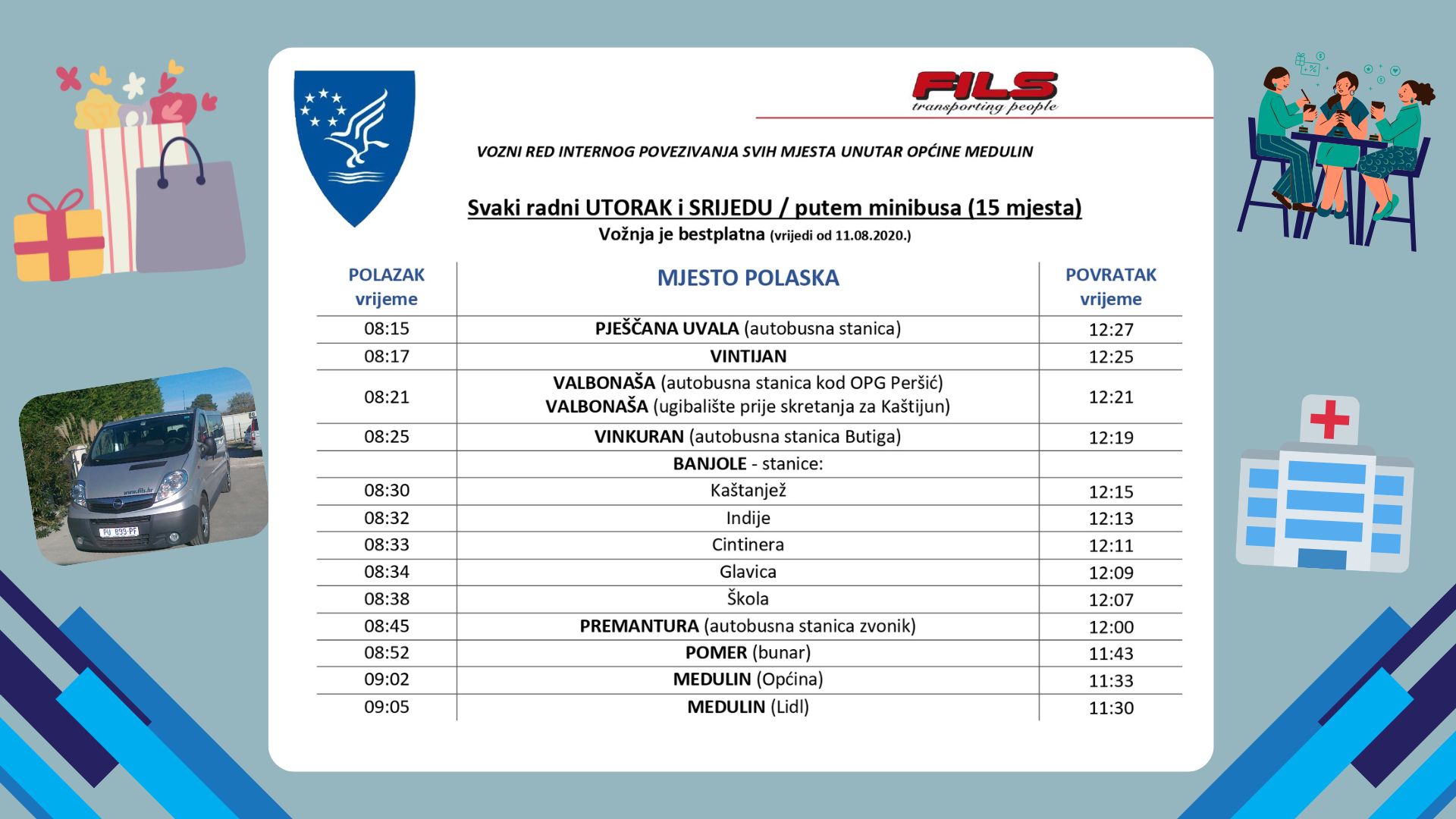 Besplatan minibus prijevoz između naselja Općine Medulin
